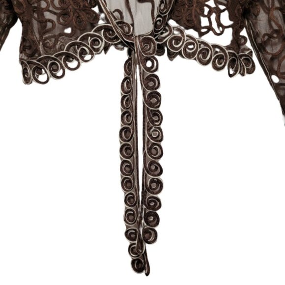 Brown Crop Jacket Bolero Top Sheer Mesh Lace Bolero Shrug Cover Up Size M - Picture 13 of 13